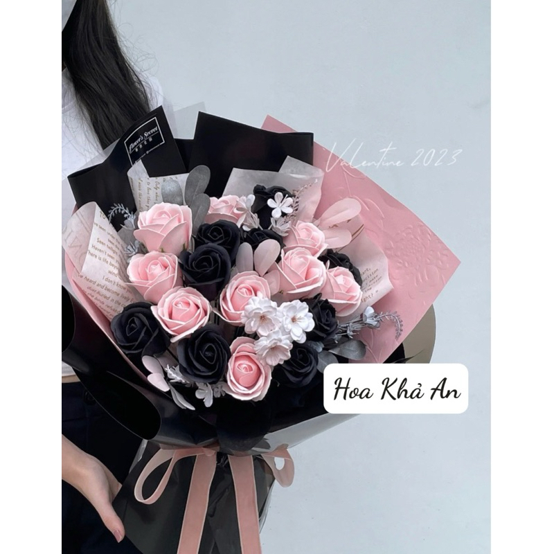 Bó Hoa Hồng Sáp Phối Màu Hồng Pastel & Đen - Ảnh 3