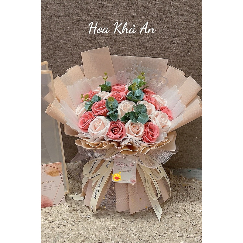 Bó Hoa Hồng Phối Màu Hồng Kem