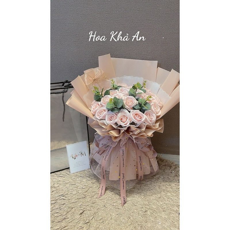 Bó Hoa Hồng Phớt Điểm Lá Táo