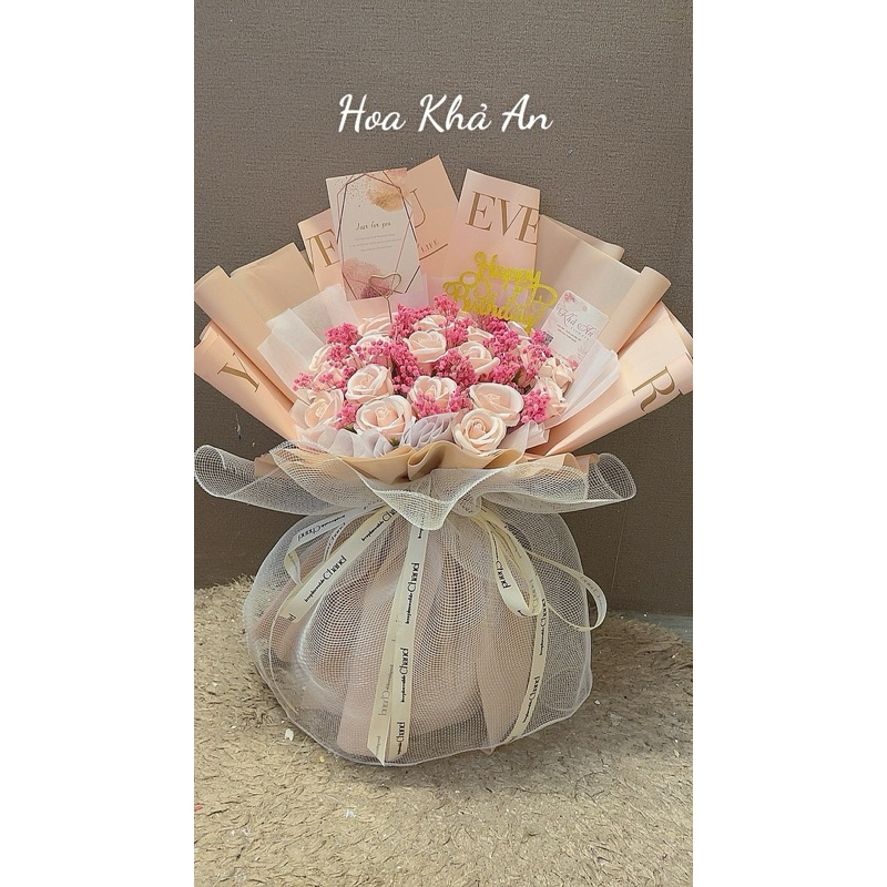 Bó Hoa Hồng Kem Điểm Baby Hồng